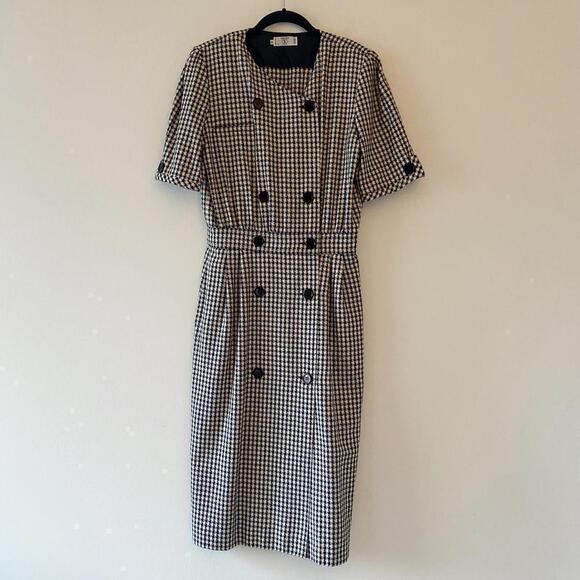 Vintage Valentino wool and silk white and black houndstooth checkered dress - Picture 1 of 7